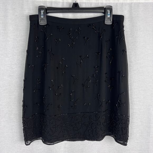 Vintage INC Skirt Black Beaded Silk Mini Whimsigoth Occasion Event Hoco Glam - Picture 1 of 7